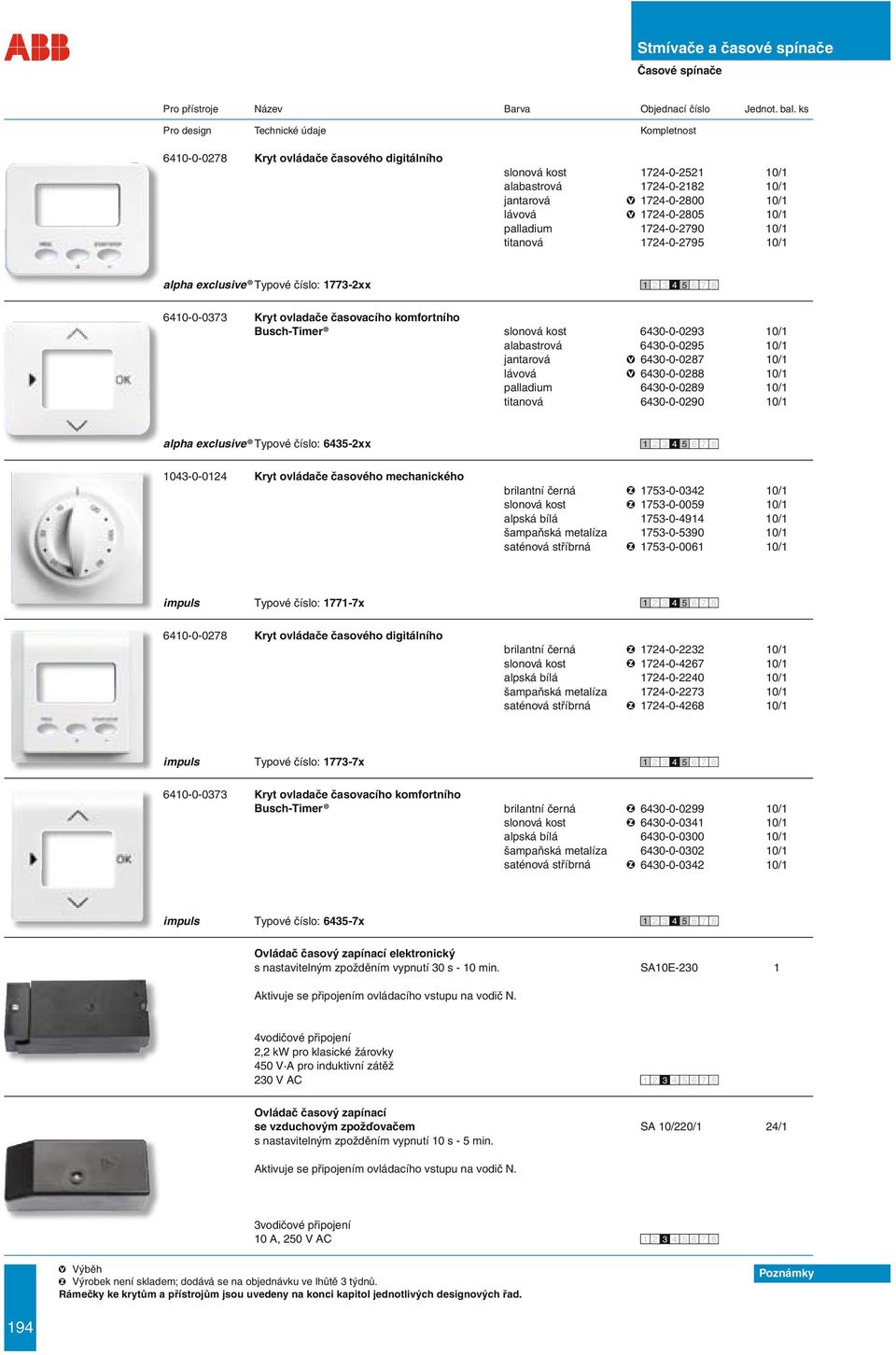 6430-0-0287 10/1 lávová 6430-0-0288 10/1 palladium 6430-0-0289 10/1 titanová 6430-0-0290 10/1 alpha exclusive Typové číslo: 6435-2xx 1043-0-0124 Kryt ovládače časového mechanického brilantní černá