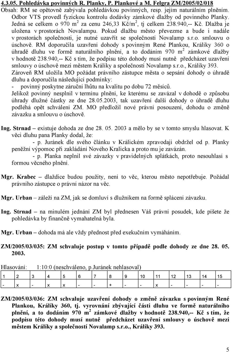 Pokud dlažbu město převezme a bude i nadále v prostorách společnosti, je nutné uzavřít se společností Novalamp s.r.o. smlouvu o úschově.