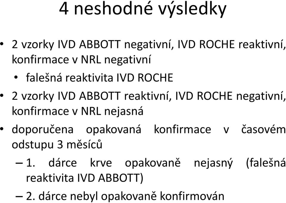 konfirmace v NRL nejasná doporučena opakovaná konfirmace v časovém odstupu 3 měsíců 1.