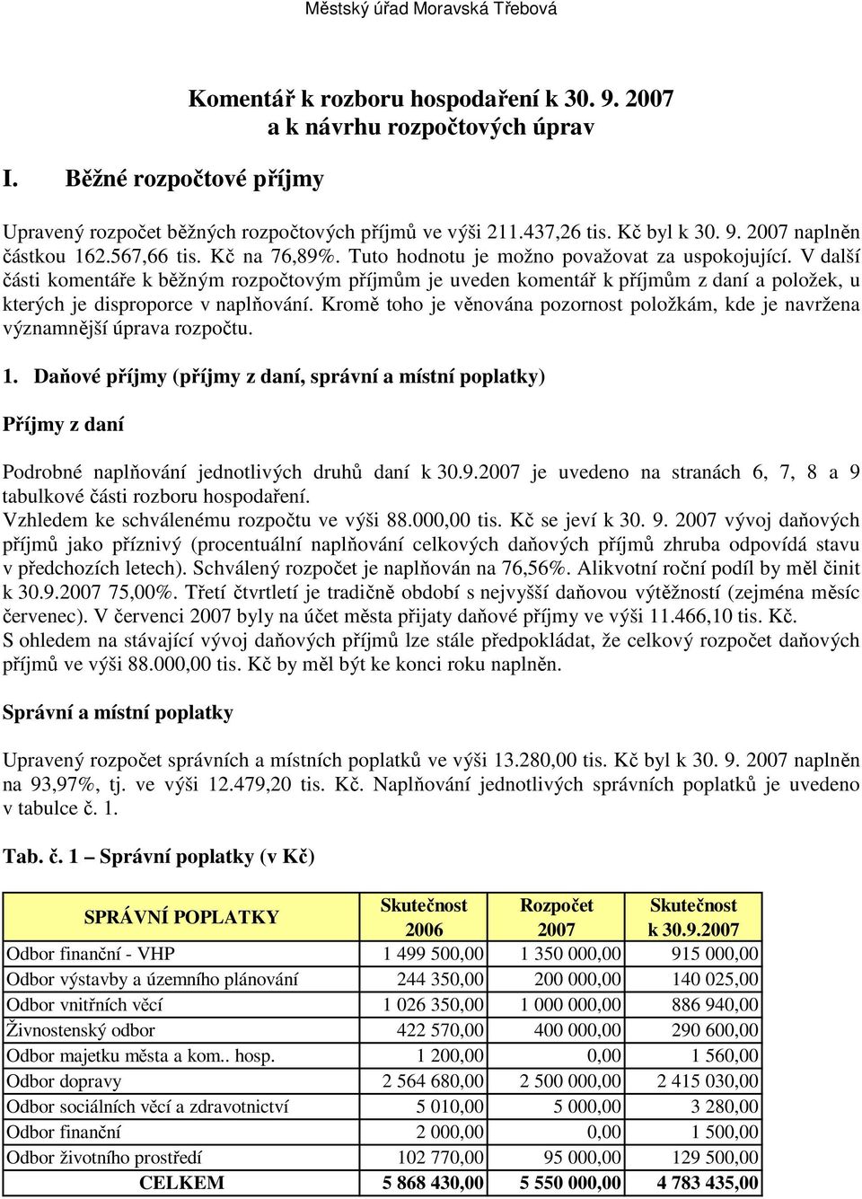 V další části komentáře k běžným rozpočtovým příjmům je uveden komentář k příjmům z daní a položek, u kterých je disproporce v naplňování.
