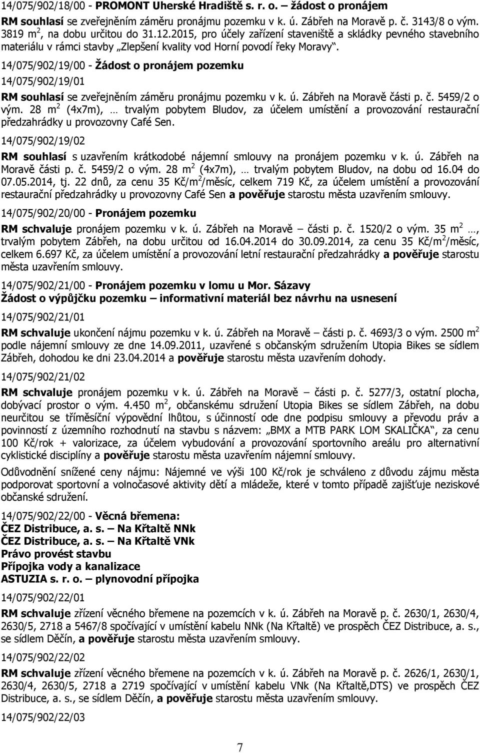 14/075/902/19/00 - Žádost o pronájem pozemku 14/075/902/19/01 RM souhlasí se zveřejněním záměru pronájmu pozemku v k. ú. Zábřeh na Moravě části p. č. 5459/2 o vým.