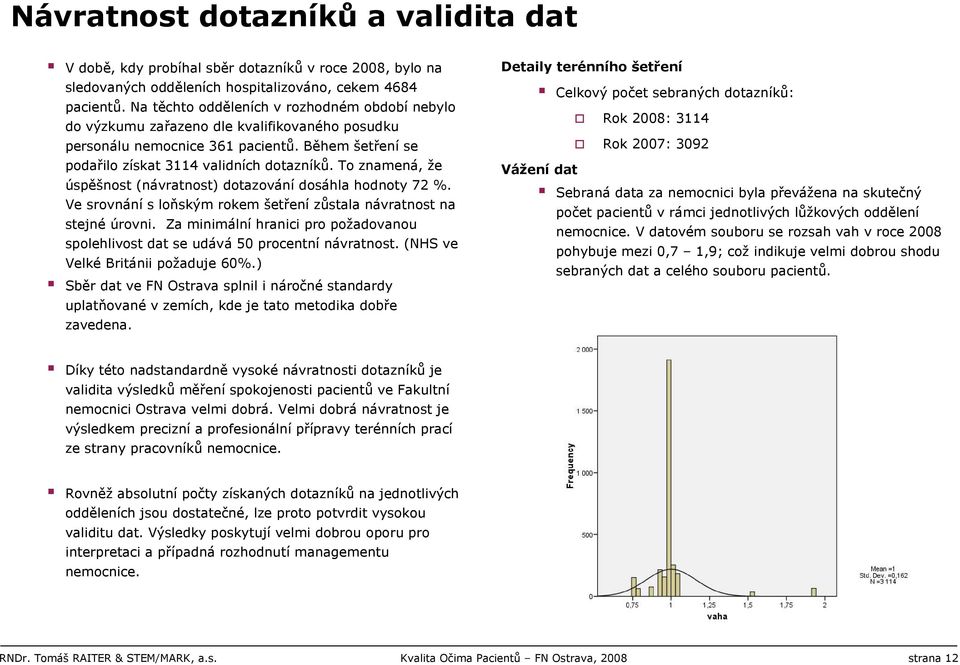 To znamená, že úspěšnost (návratnost) dotazování dosáhla hodnoty 72 %. Ve srovnání s loňským rokem šetření zůstala návratnost na stejné úrovni.