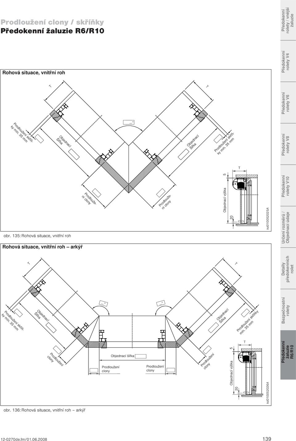 135: Rohová situace, vnitřní roh Rohová situace, vnitřní roh arkýř Prodloužení clony Prodloužení clony 5 20 kd010052025a Určení rozměrů / Prodloužení skříňky min.