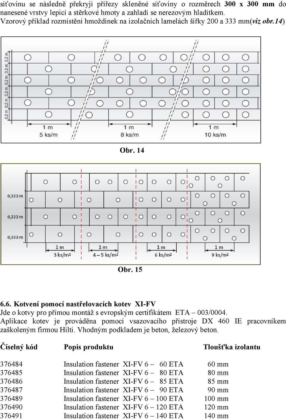 6. Kotvení pomocí nastřelovacích kotev XI-FV Jde o kotvy pro přímou montáž s evropským certifikátem ETA 003/0004.