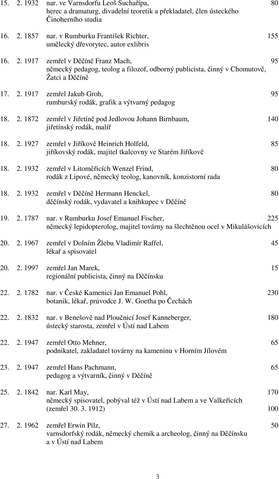 1917 zemřel v Děčíně Franz Mach, 95 německý pedagog, teolog a filozof, odborný publicista, činný v Chomutově, Žatci a Děčíně 17. 2.