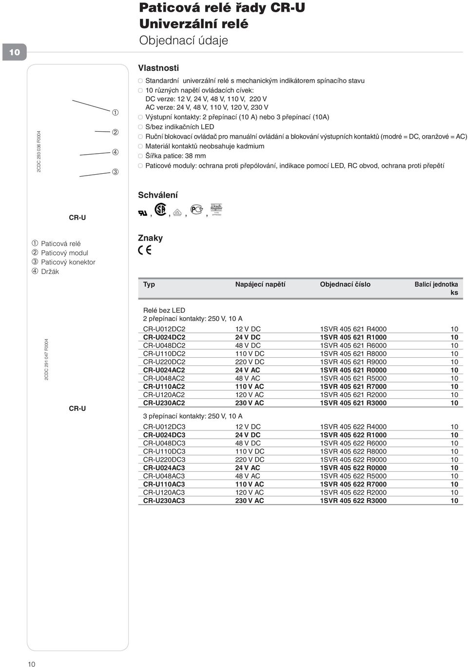 manuální ovládání a blokování výstupních kontaktů (modré = DC, oranžové = AC) Materiál kontaktů neobsahuje kadmium Šířka patice: 38 mm Paticové moduly: ochrana proti přepólování, indikace pomocí LED,