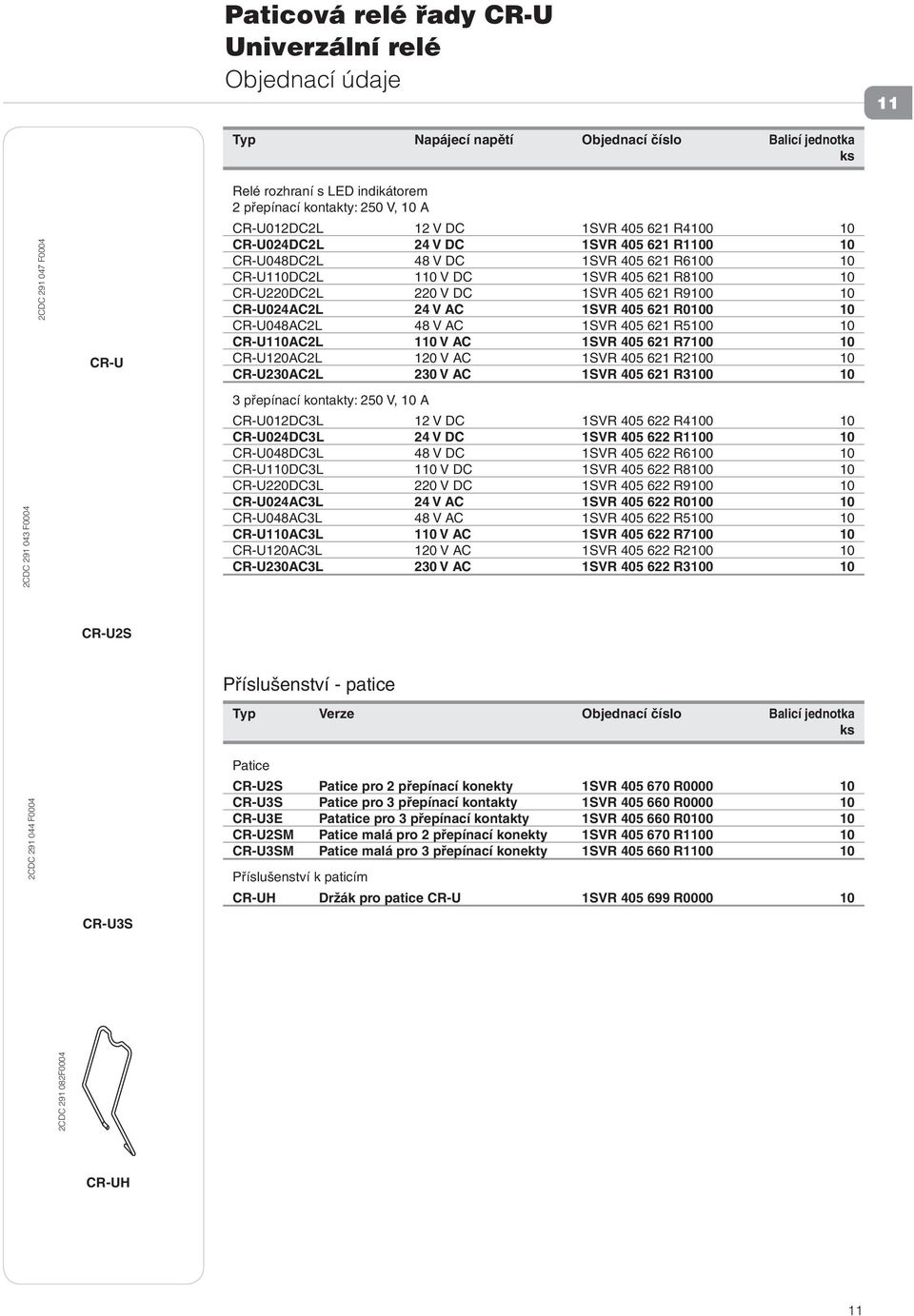 V DC 1SVR 405 621 R9100 10 CR-U024AC2L 24 V AC 1SVR 405 621 R0100 10 CR-U048AC2L 48 V AC 1SVR 405 621 R5100 10 CR-U110AC2L 110 V AC 1SVR 405 621 R7100 10 CR-U120AC2L 120 V AC 1SVR 405 621 R2100 10