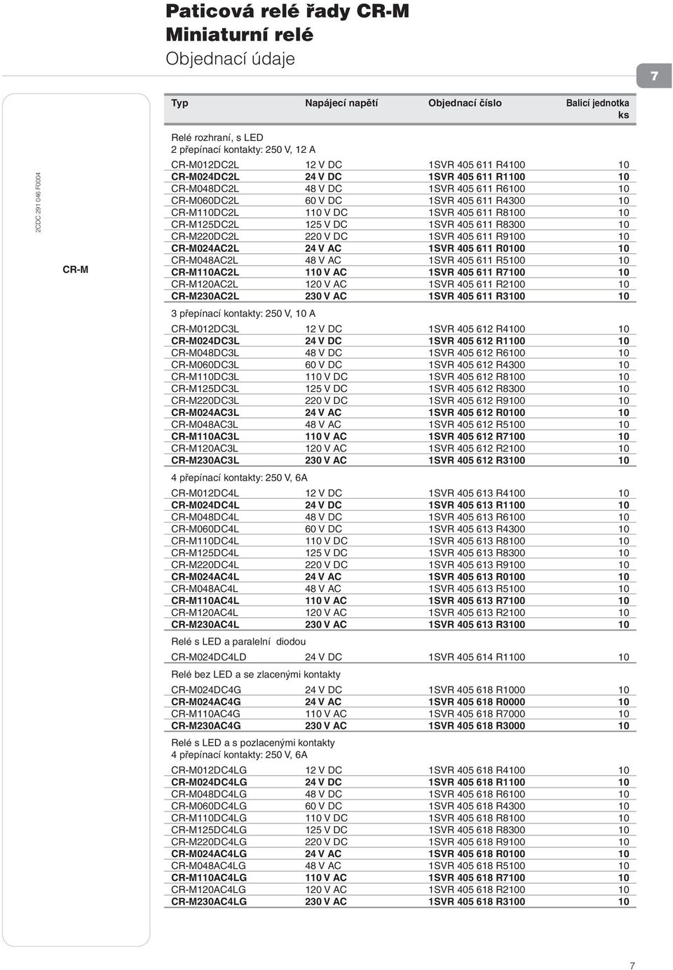 CR-M125DC2L 125 V DC 1SVR 405 611 R8300 10 CR-M220DC2L 220 V DC 1SVR 405 611 R9100 10 CR-M024AC2L 24 V AC 1SVR 405 611 R0100 10 CR-M048AC2L 48 V AC 1SVR 405 611 R5100 10 CR-M110AC2L 110 V AC 1SVR 405