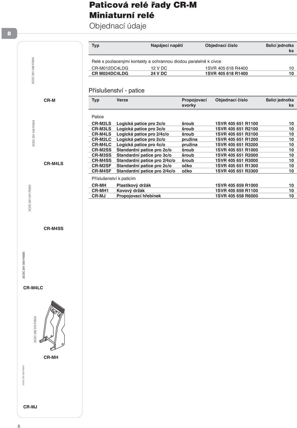 F0004 CR-M4LS Patice CR-M2LS Logická patice pro 2c/o šroub 1SVR 405 651 R1100 10 CR-M3LS Logická patice pro 3c/o šroub 1SVR 405 651 R2100 10 CR-M4LS Logická patice pro 2/4c/o šroub 1SVR 405 651 R3100