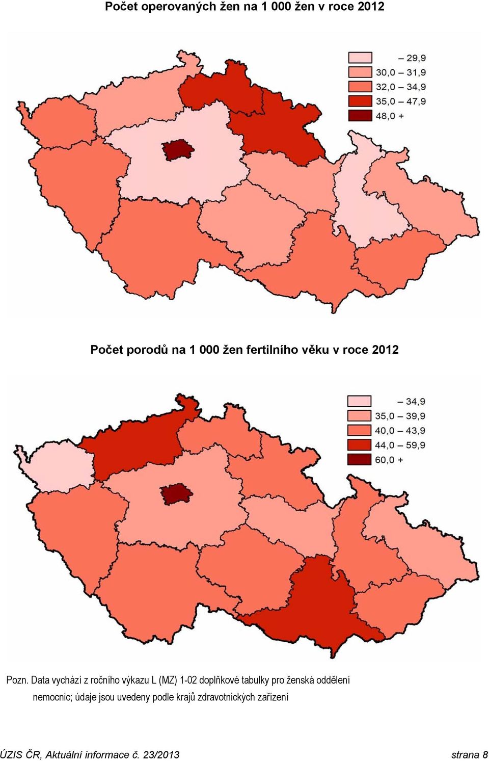 Data vychází z ročního výkazu L (MZ) 1-02 doplňkové tabulky pro ženská