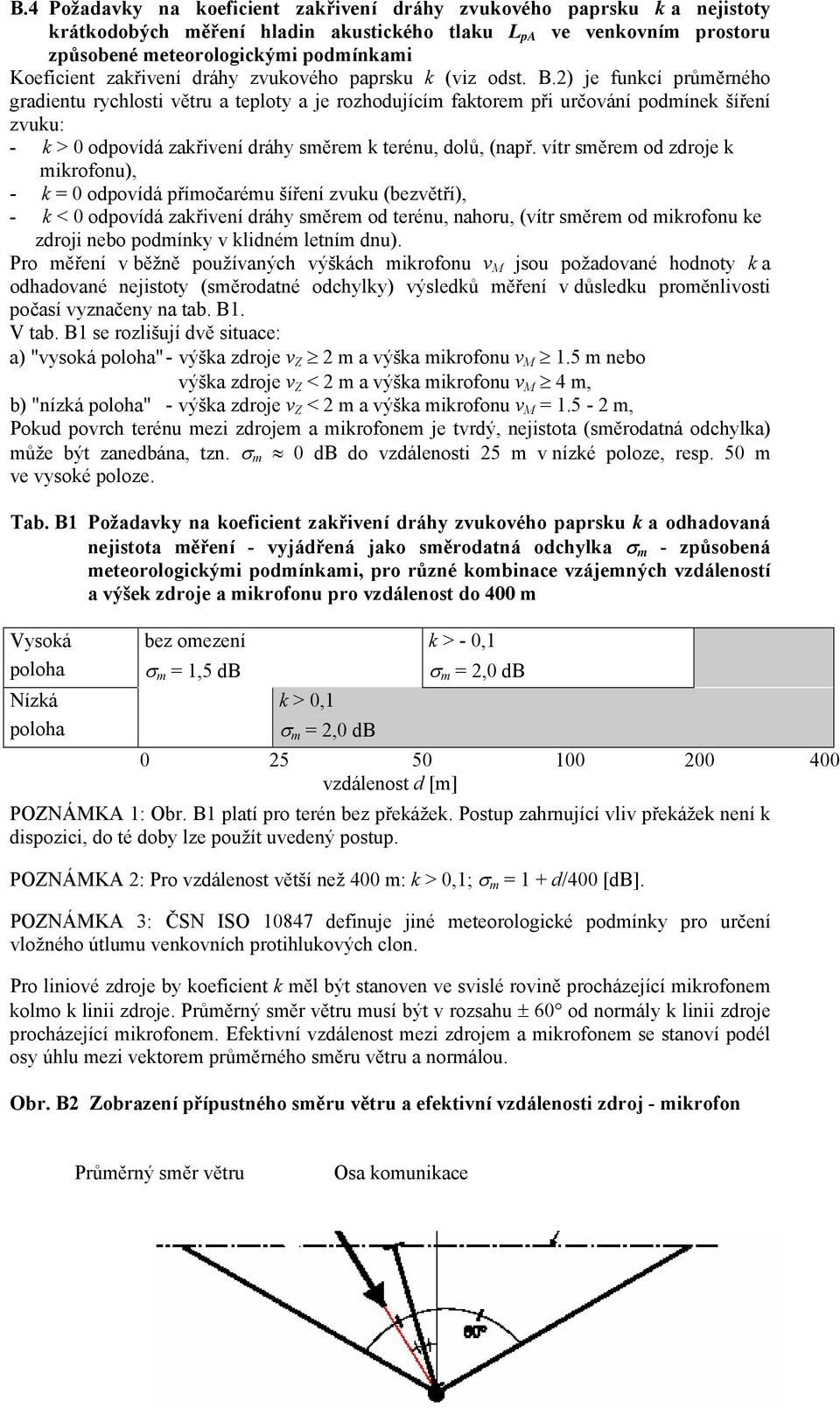 2) je funkcí průměrného gradientu rychlosti větru a teploty a je rozhodujícím faktorem při určování podmínek šíření zvuku: - k > 0 odpovídá zakřivení dráhy směrem k terénu, dolů, (např.