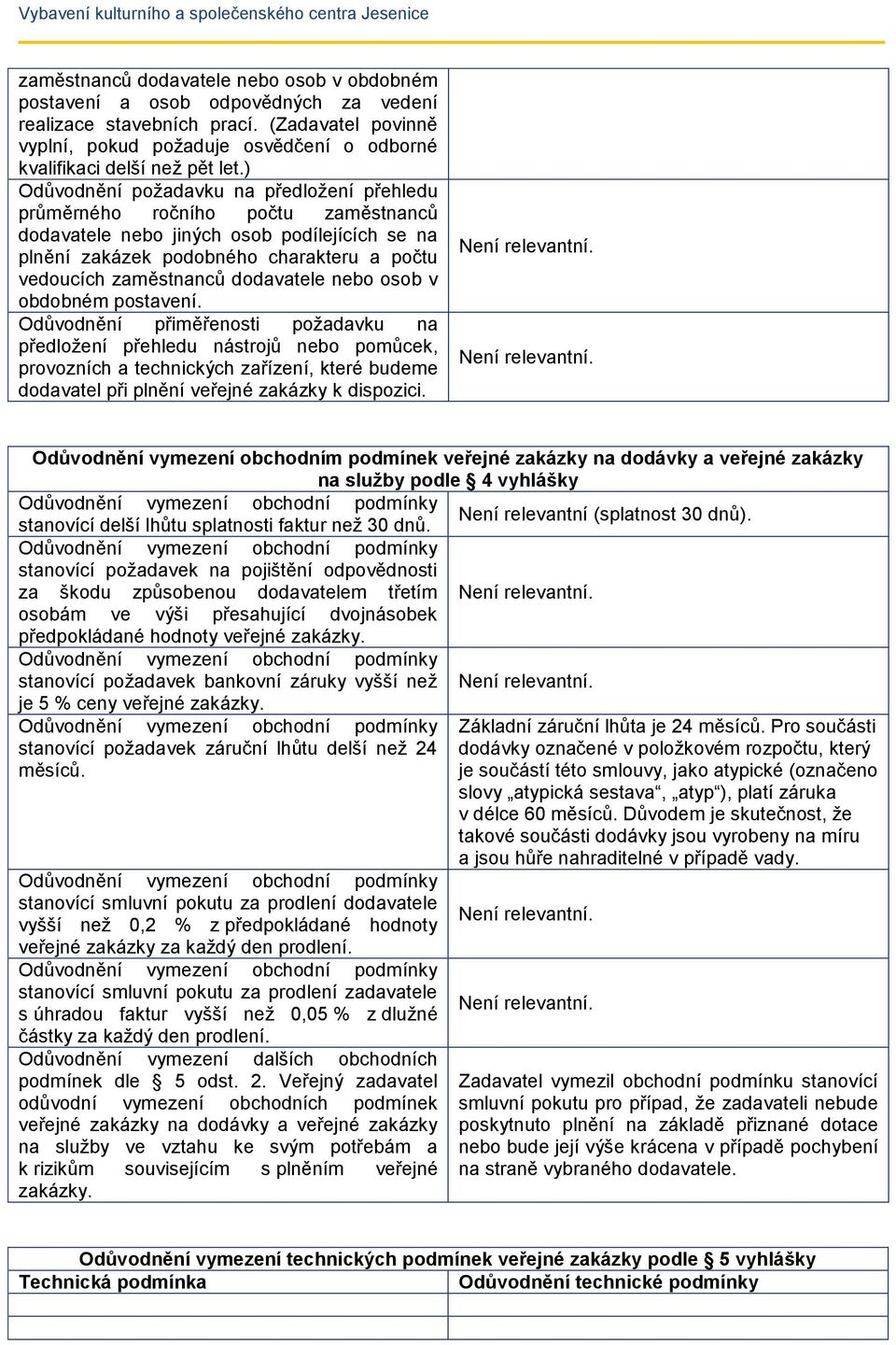 ) Odůvodnění požadavku na předložení přehledu průměrného ročního počtu zaměstnanců dodavatele nebo jiných osob podílejících se na plnění zakázek podobného charakteru a počtu vedoucích zaměstnanců