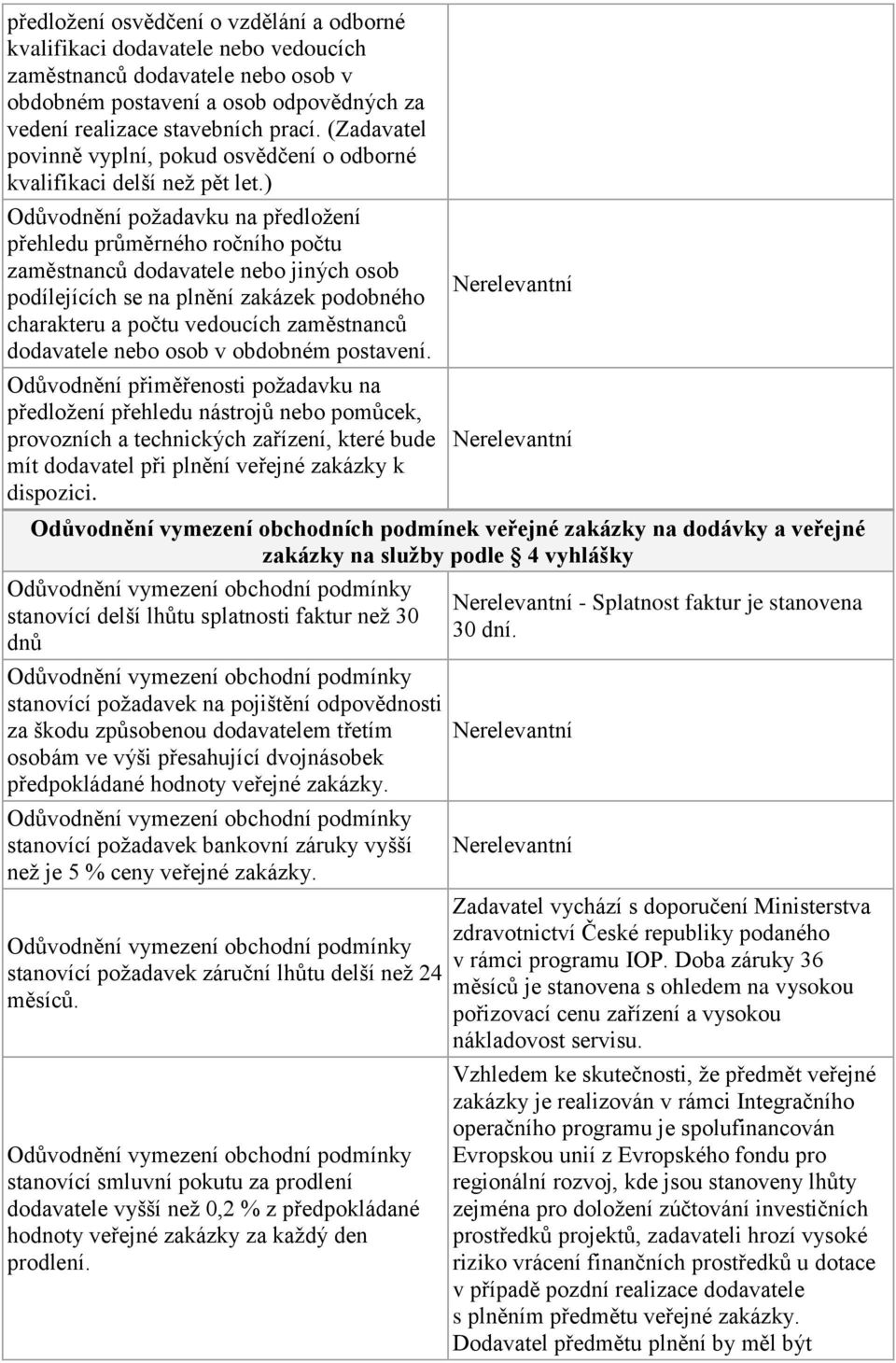 ) Odůvodnění požadavku na předložení přehledu průměrného ročního počtu zaměstnanců dodavatele nebo jiných osob podílejících se na plnění zakázek podobného charakteru a počtu vedoucích zaměstnanců