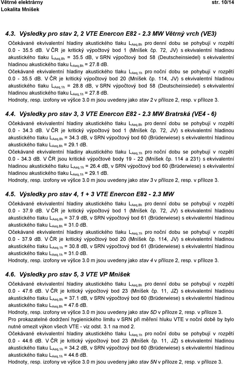 5 db, v SRN výpočtový bod 58 (Deutscheinsiedel) s ekvivalentní hladinou akustického tlaku L Aeq,8h = 27.8 db.