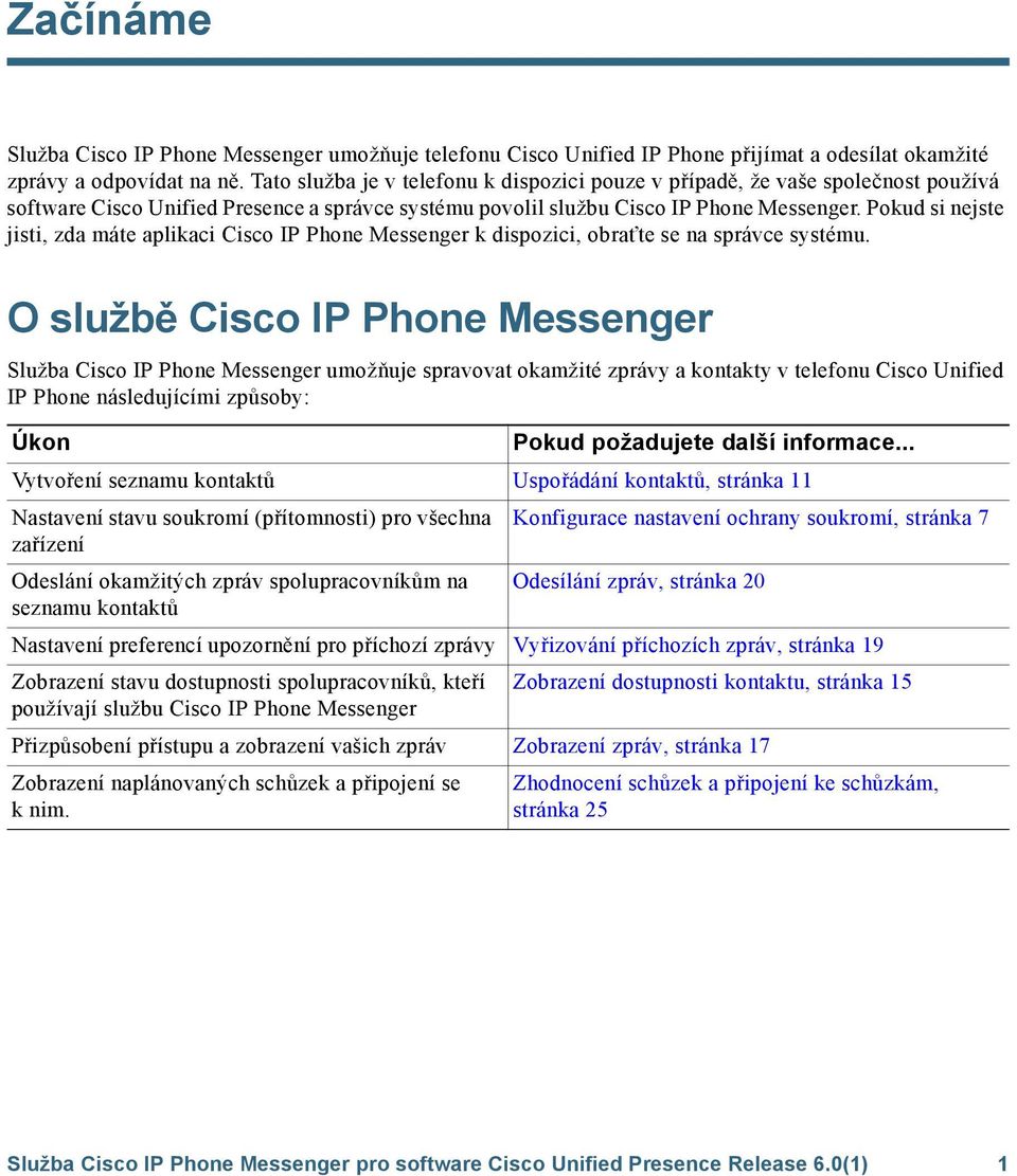 Pokud si nejste jisti, zda máte aplikaci Cisco IP Phone Messenger k dispozici, obraťte se na správce systému.
