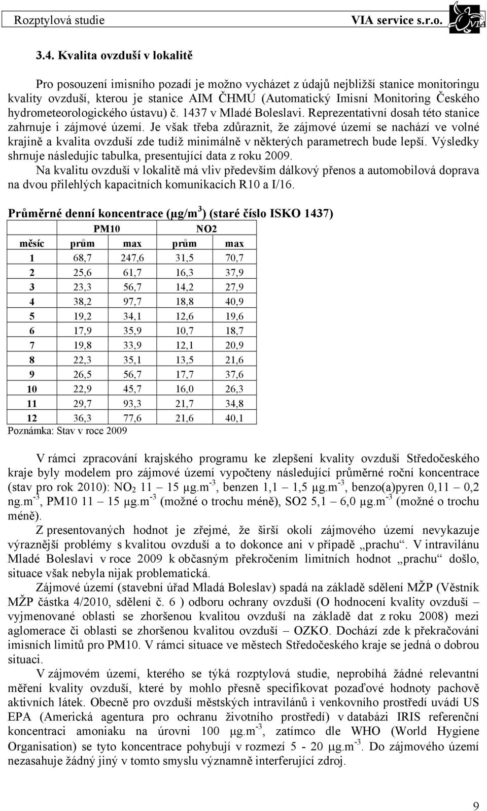 Je však třeba zdůraznit, že zájmové území se nachází ve volné krajině a kvalita ovzduší zde tudíž minimálně v některých parametrech bude lepší.