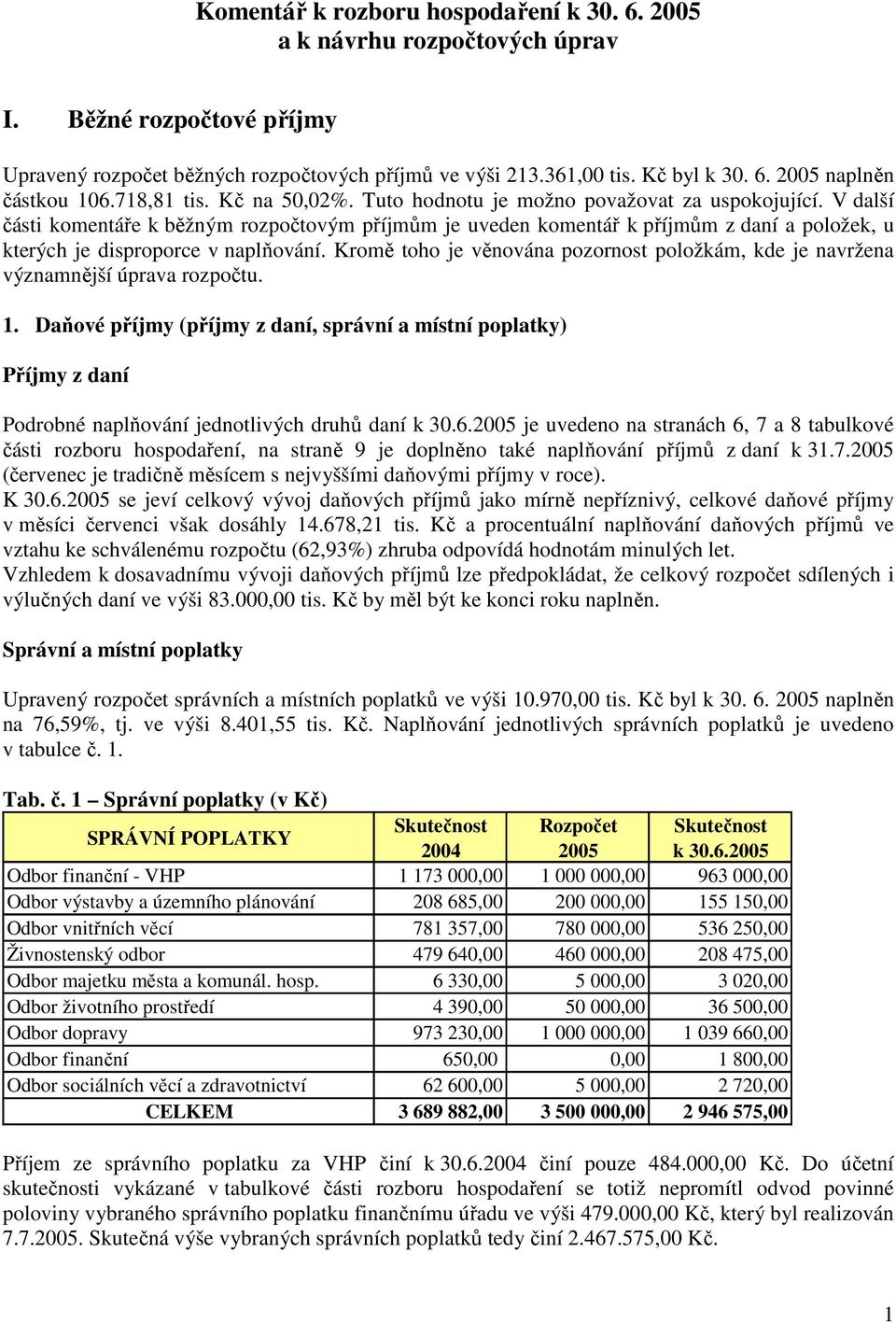 V další části komentáře k běžným rozpočtovým příjmům je uveden komentář k příjmům z daní a položek, u kterých je disproporce v naplňování.