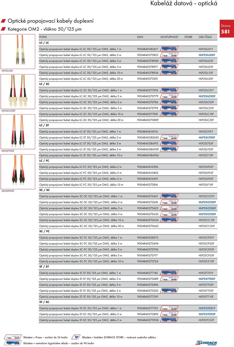 LC-LC 50/125 μm OM2, délka 5 m 9004840378917 HLP25LL05F Optický propojovací kabel duplex LC-LC 50/125 μm OM2, délka 10 m 9004840378924 HLP25LL10F Optický propojovací kabel duplex LC-LC 50/125 μm OM2,