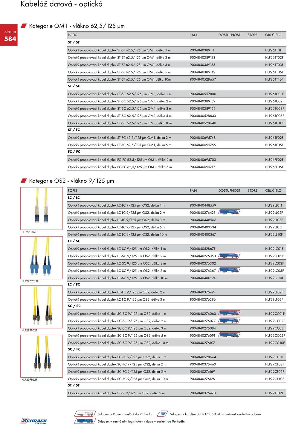 9004840389142 HLP26TT05F Optický propojovací kabel duplex ST-ST 62,5/125 μm OM1,délka 10m 9004840528657 HLP26TT10F ST / SC Optický propojovací kabel duplex ST-SC 62,5/125 μm OM1, délka 1 m