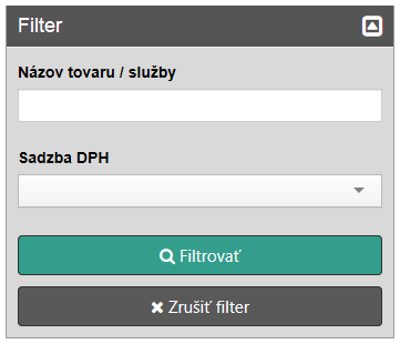 Strana 5 / 41 2 Začíname 2.1 Prvky web aplikácie 2.1.1 Filter Filter slúži na vyhľadávanie podmnožiny údajov z celkového rozsahu údajov na základe určených kritérií buď: vpísaním hľadaného výrazu výberom z číselníka (napr.