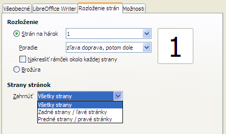 Ak chceme brožúru vytlačiť na tlačiarni s jednostrannou tlačou: 1) V hlavnej ponuke zvolíme Súbor > Tlač alebo stlačíme Ctrl+P. 2) V okne Tlač klikneme na tlačidlo Vlastnosti.