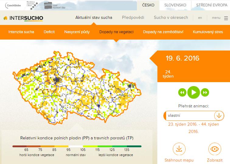 Družicová data pro Intersucho: Pro ČR využíván satelit Terra - provozovatel: NASA -