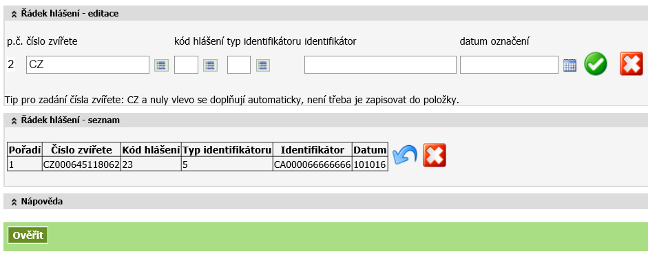 1.2.3.3. Ruční zápis hlášení přidělení identifikátoru V levém menu integrovaného zemědělského registru (IZR) kliknu na Elektronická hlášení a objednávky, dále kliknu na volbu Čipy.