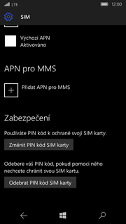 Změna PIN kódu Dále zvolíte Síť a bezdrátové připojení. Poté vyberete Mobilní síť + SIM. 4.