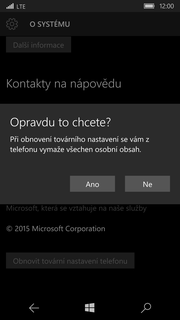 Reset přístroje do továrního nastavení Vyberete možnost Systém. Poté zvolíte O systému. 4.