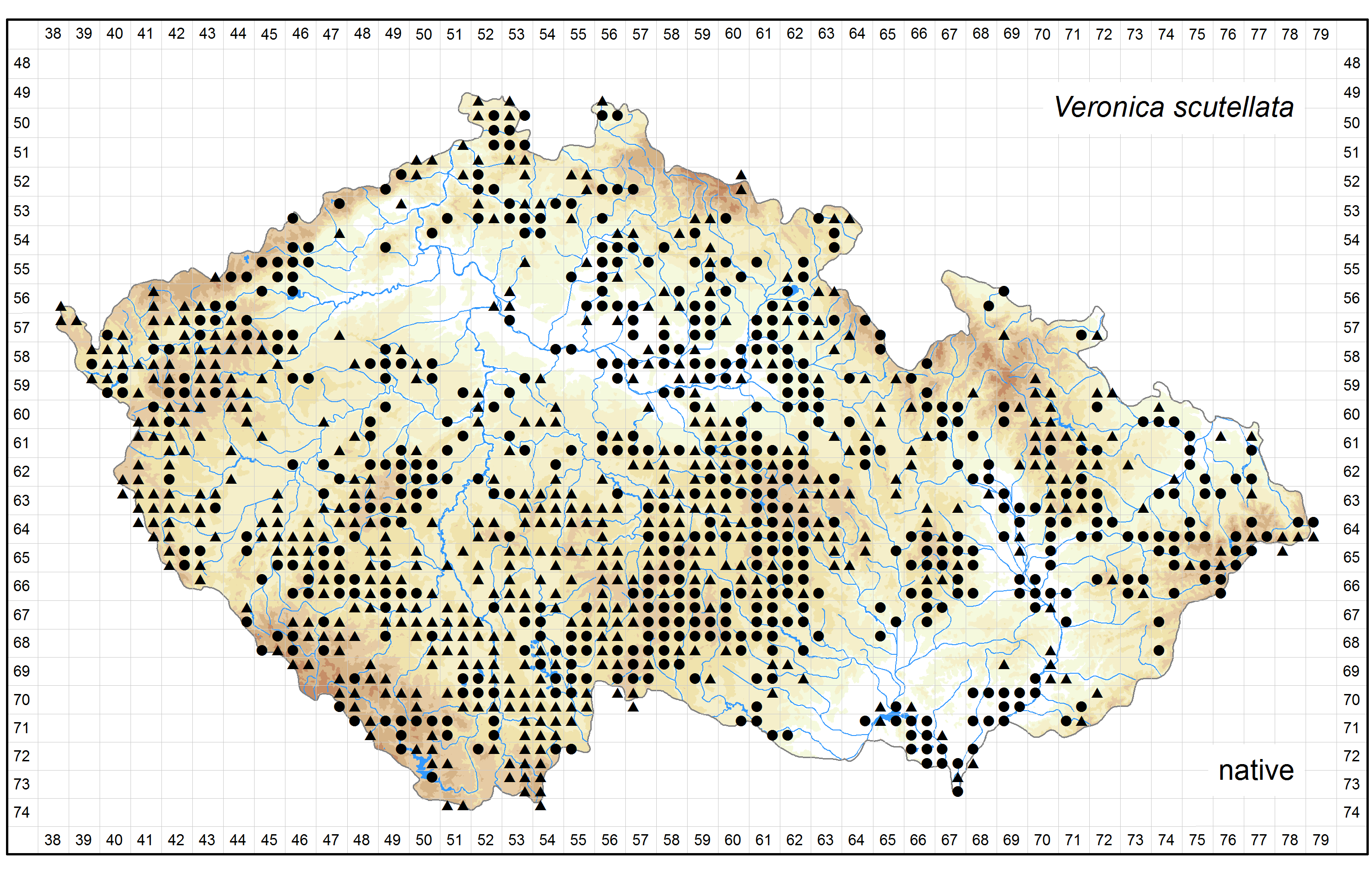 Distribution of Veronica scutellata in the Czech Republic Author of the map: Jiří Danihelka Map produced on: 12-05-2016 Database records used for producing the distribution map of Veronica scutellata