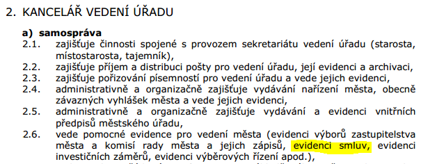 Strana 2 Obrázek - Organizační řád Městského úřadu Jílové u Prahy, str. 23 Povinnost evidovat smlouvy lze dovodit z ustanovení par. 38 zákona o obcích (Zákon č. 128/2000Sb.