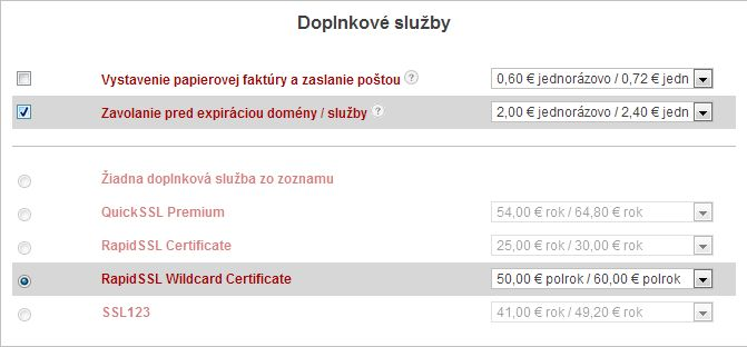 Po pridelení parametrov pre objednávané domény alebo v prípade, že ste žiadne nové domény neobjednávali, prejdite do tretieho kroku objednávky,