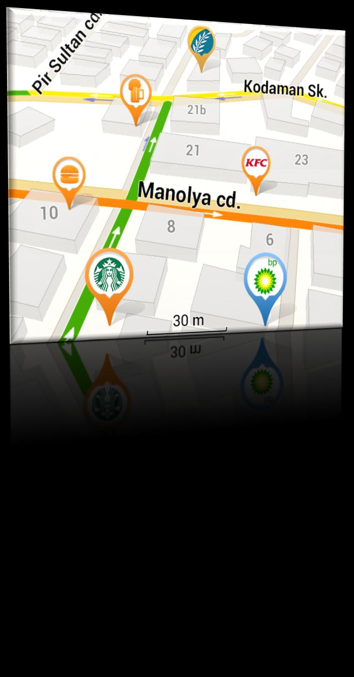 Digitální navigační mapy Všechny budovy s přesnými tvary, kompletní databáze adres Názvy ulic,