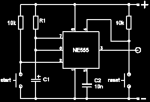 1.6.2 Monostabilní obvod s 555 Monostabilní obvod vyrábí pouze jediný impuls a to hned po zapnutí. Proto se nazývá mono stabilní, protože je v klidovém stavu v jednom stavu (nízká úroveň na výstupu).