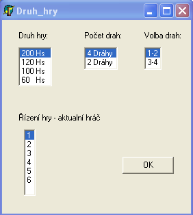 Rychlokurs 1. Nastavení parametrů hry - Hra V hlavním okně klikneme na ikonu hra. Zobrazí se okno obr.2. Nejprve zvolíme herní disciplinu, 200Hs, 120Hs, 100Hs nebo 60 HS.