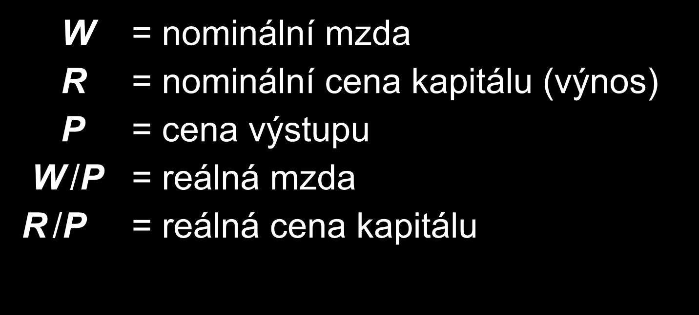 ZNAČENÍ W = nominální mzda R = nominální cena kapitálu (výnos)