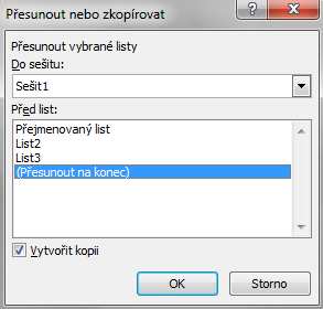 zamknout, kopírovat, popř. přesunout. Přesunout list na jinou pozici můžeme rychleji tahem myši táhneme za ouško listu.