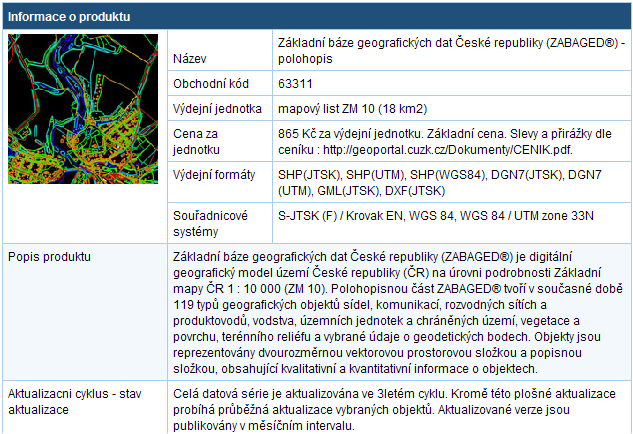 ZABAGED je v současné době tvořena 119 typy geografických objektů zařazených do polohopisné nebo výškopisné části ZABAGED.