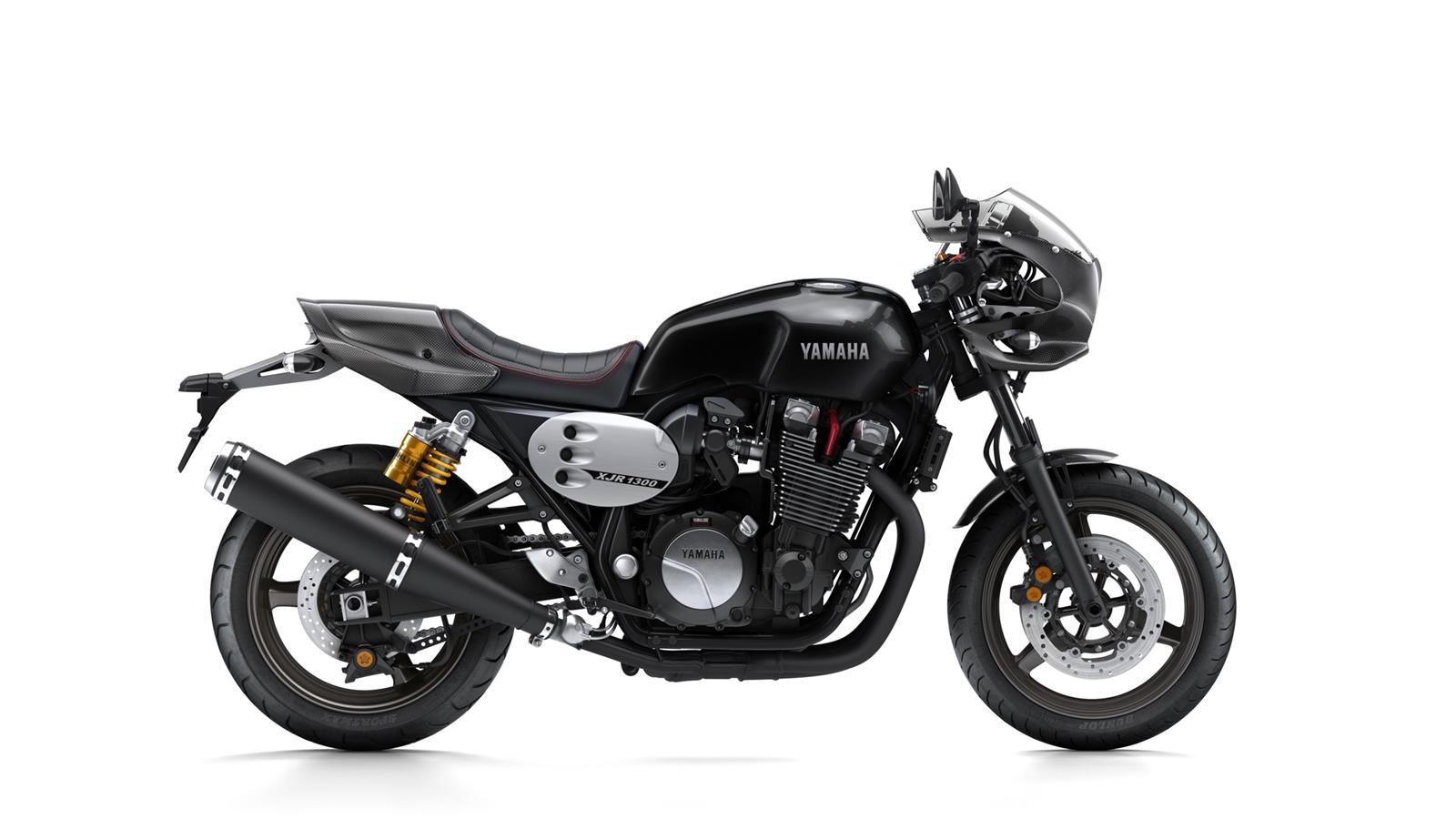 Moderní design Café Racer Model XJR1300 Race s obnaženou zadní částí a naprosto špičkovým výkonem ve stylu XJR je vybaven doplňkovou elegantní kapotáží a krátkým předním blatníkem z uhlíkových vláken