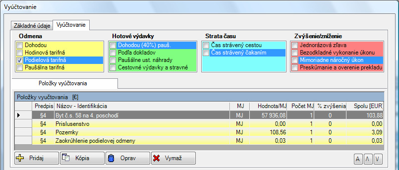 Zmeniť ich môžete v záložke Vyúčtovanie. Záložka Vyúčtovanie Znalec účtuje zadávateľovi za spracovaný znalecký posudok podielovú tarifnú odmenu.