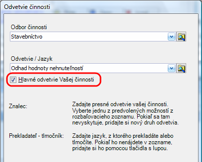 3 SKÔR AKO ZAČNETE PRACOVAŤ 23 3.1 NASTAVENIE ÚDAJOV O ZNALCOVI Nastavenie údajov o znalcovi, prekladateľovi alebo tlmočníkovi vykonáte z hlavného formulára cez ikonu Nastavenia.
