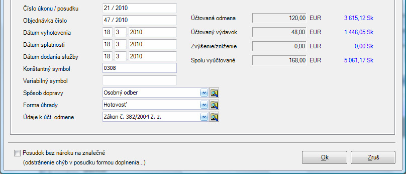 Ak nemáte automaticky vyplnené všetky údaje, môžete ich doplniť ručne. Do záložky Úvodný text môžete napísať úvodný text, ktorý bude tlačený vo vyúčtovaní na daňovom doklade.