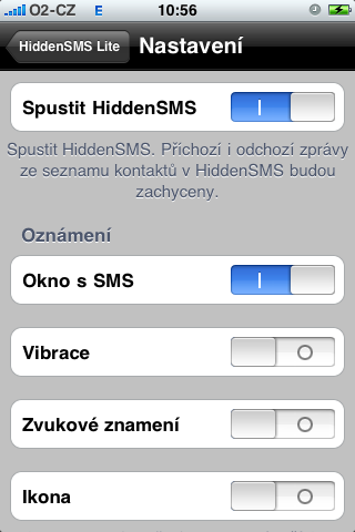 7.1 Zapnutí HiddenSMS Pokud je tato volba (viz obr. č. 5) aktivní, program HiddenSMS bude zachytávat SMS od kotaktů, které jsou uloženy s jeho seznamu kontaktů. 7.