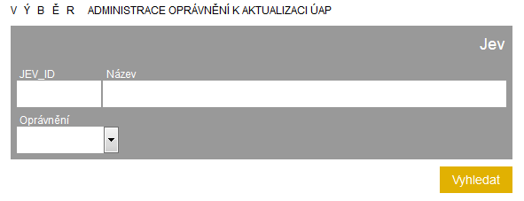 3.7 Administrace oprávnění k aktualizaci ÚAP Kliknutím na volbu Administrace oprávnění k aktualizaci ÚAP v menu Aplikace územního plánování se zobrazí přehled jevů s oprávněním na jejich aktualizaci: