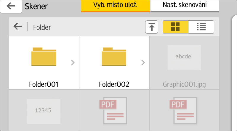 5. Tisk Uložení naskenovaných dat na úložné paměťové zařízení. 1. Stiskněte tlačítko [Domů] ( ) uprostřed spodní části obrazovky. 2. Stiskněte ikonu [Tisk / Sken. (Paměťové úložiště)]. 3.