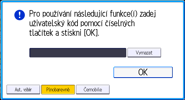 2. Začínáme Přihlášení k zařízení Když je zobrazen displej Ověření Pokud jsou aktivní položky Základní ověření, Ověření Windows, nebo LDAP ověření, zobrazí se na displeji obrazovka (okno) pro ověření.