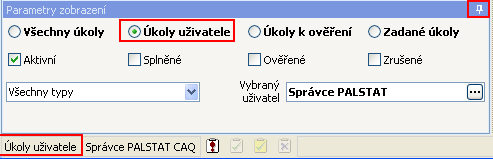 6.1.6 Parametry zobrazení Ve spodní části seznamu úkolů je umístěné okno pro rychlý výběr úkolů podle jejich stavu. Toto okno může být zobrazeno buď trvale, nebo v režimu automatického skrývání.