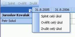 pro celý termín úkolu (hromadný úkol), pro celý podřízený úkol (periodický úkol), pro celý hromadný periodický úkol Spodní část okna je rozdělena na záložky.