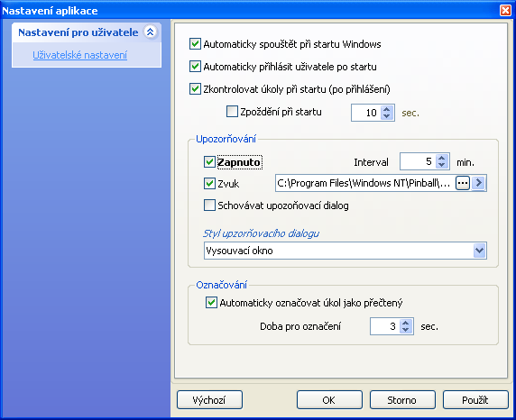 8.4 Nastavení monitoru úkolů Okno nastavení umožňuje uživateli přizpůsobit si modul svým potřebám. 8.4.1 Spouštění programu monitoru úkolů Automaticky spouštět při startu Windows Automaticky
