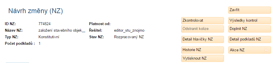 V Detailu podkladů NZ (obrazovka UNZ126) vyplňte Číslo jednací a Popis, což jsou povinné parametry. Pro uložení klikněte na tlačítko Uložit změny.